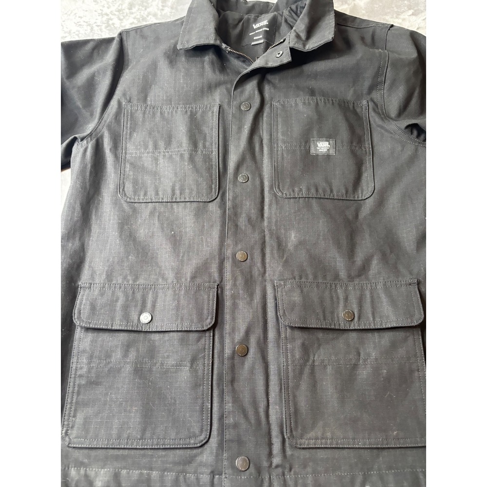Vans Drill Chore Coat Men Size M Black Ripstop Jacket Invisible Hood VN0A3WFZBLK - Picture 3 of 14